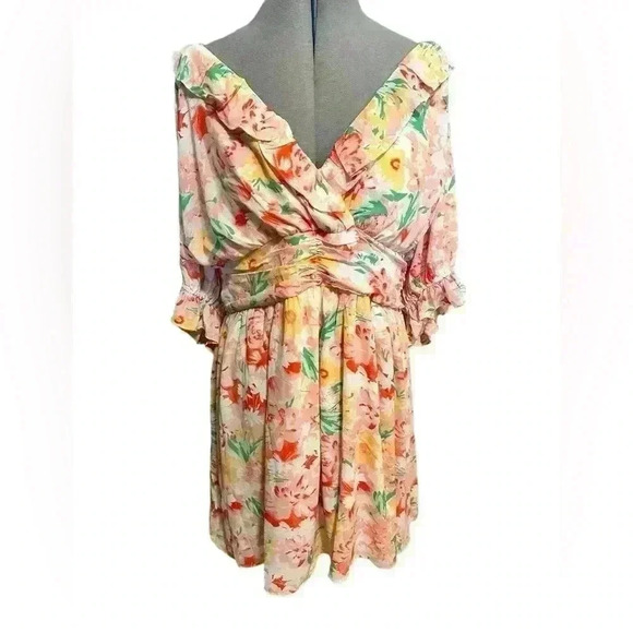 Emily Wonder Plus Size 2X Floral Flowy Midi Dress Ruffled - Picture 6 of 12